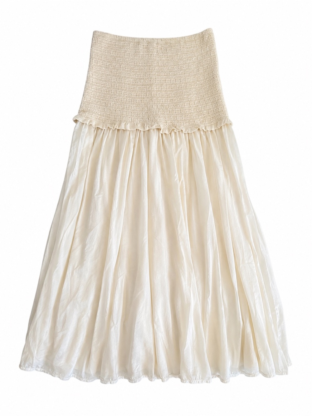 Cream Maxi Skirt with Textured Waistband